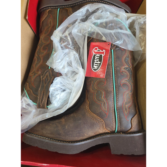 Justin Gypsy Raya Womens Chestnut Brown and Turquoise Piped Boots 7.5B GY2900 - Picture 1 of 7